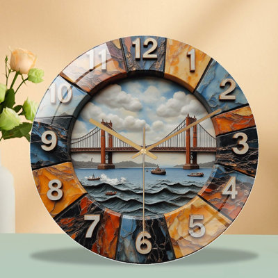 Golden Gate Bridge Home Wall Clock Decorative Art Art - 12'' Modern Glass Wall Clock