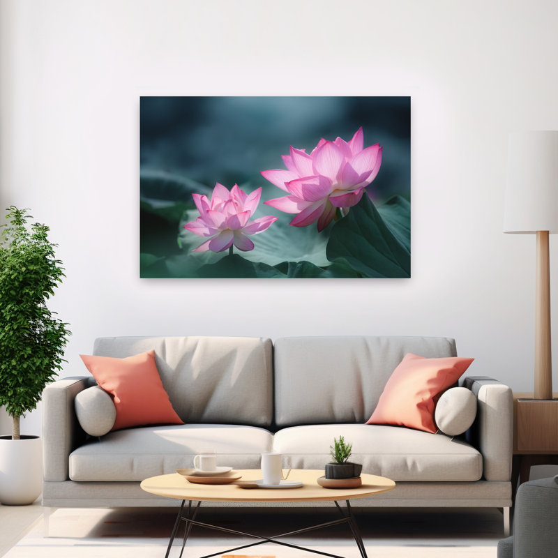 Serene Pink Lotus Blooms Delicate Elegant Peaceful Lily Lotus Flower Nature Wall Art Print 1 Piece Wrapped Canvas Wall Art