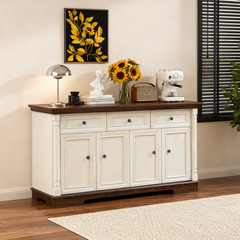 Armoire de cuisine Farmhouse, Blanc/noyer