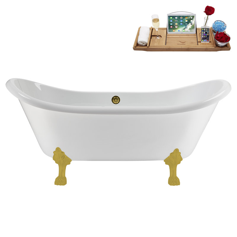 71" Streamline Clawfoot Tub,Tray,Drain and Clawfeet, Brushed Gold, Polished Gold