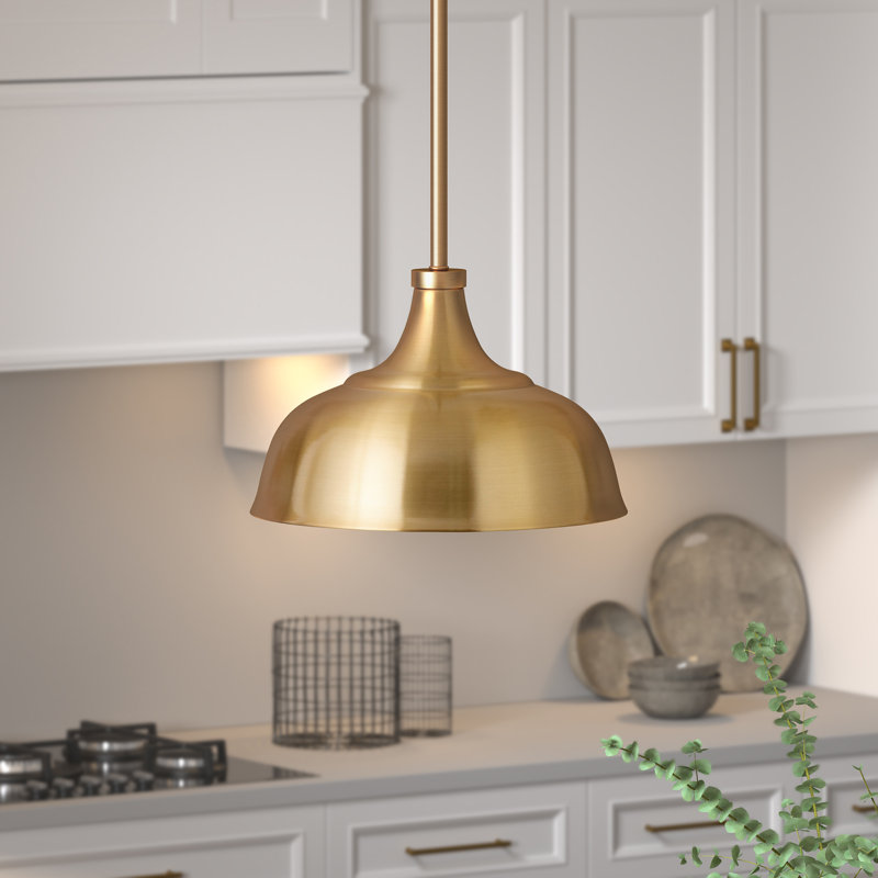 Mackenzie 10.75" Wide Pendant with Metal Shade in Brass/Brass, Brass