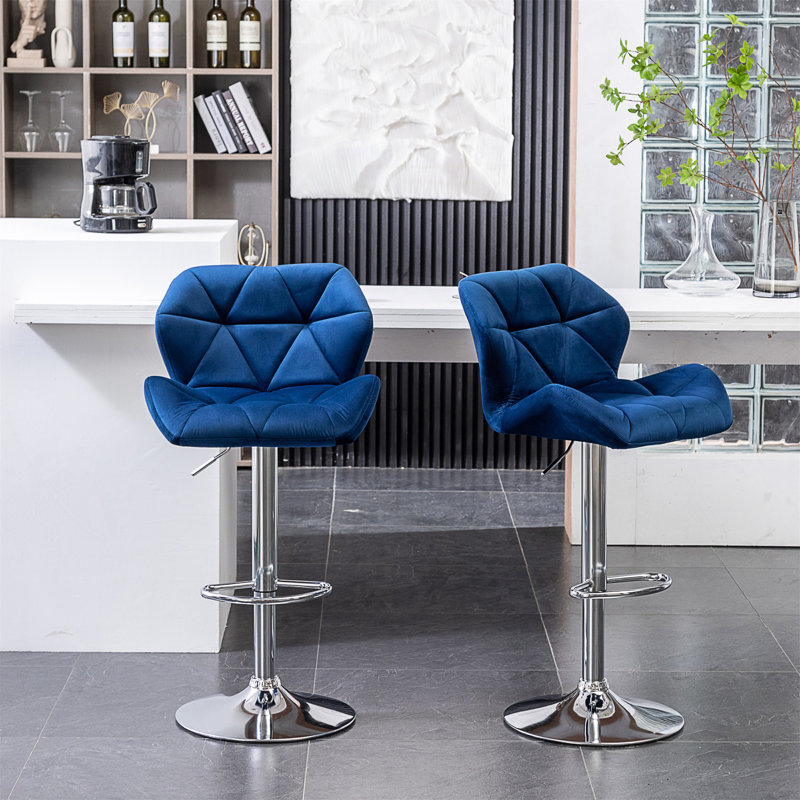 Breydon Swivel Upholstered Counter Stool with Metal Frame, Blue