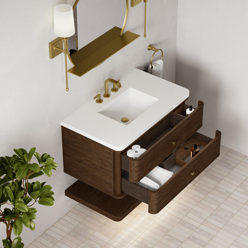 Allamari 36" W Single Vanity, White Zeus Silestone, 8" Widespread, Sable Oak