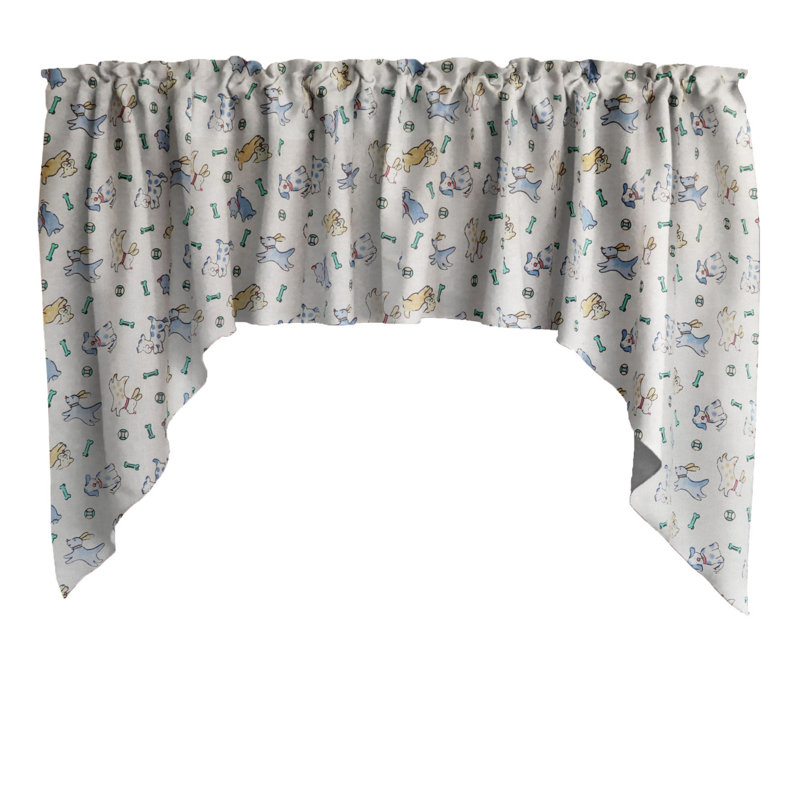 Cantonnière à motif de chiots, Bleu / blanc