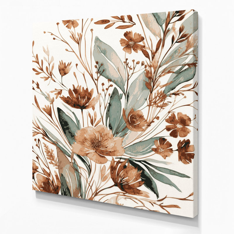"Watercolor Floral 83", art mural sur toile grise, H 12 po x l 12 po