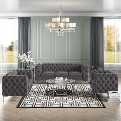 Godeus 3 Piece Velvet Living Room Set by Willa Arlo Interiors