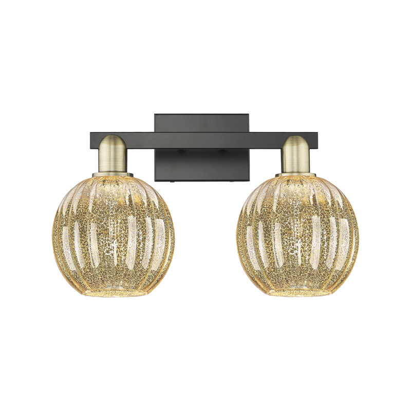 Eldon - 2 Light 16" Globe Shade Bath Vanity Light, Mercury, Antique Brass/Matte Black