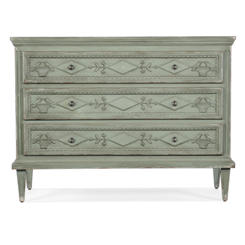 Verdigris Green 46" Maple Veneer 3-Drawer Accent Chest