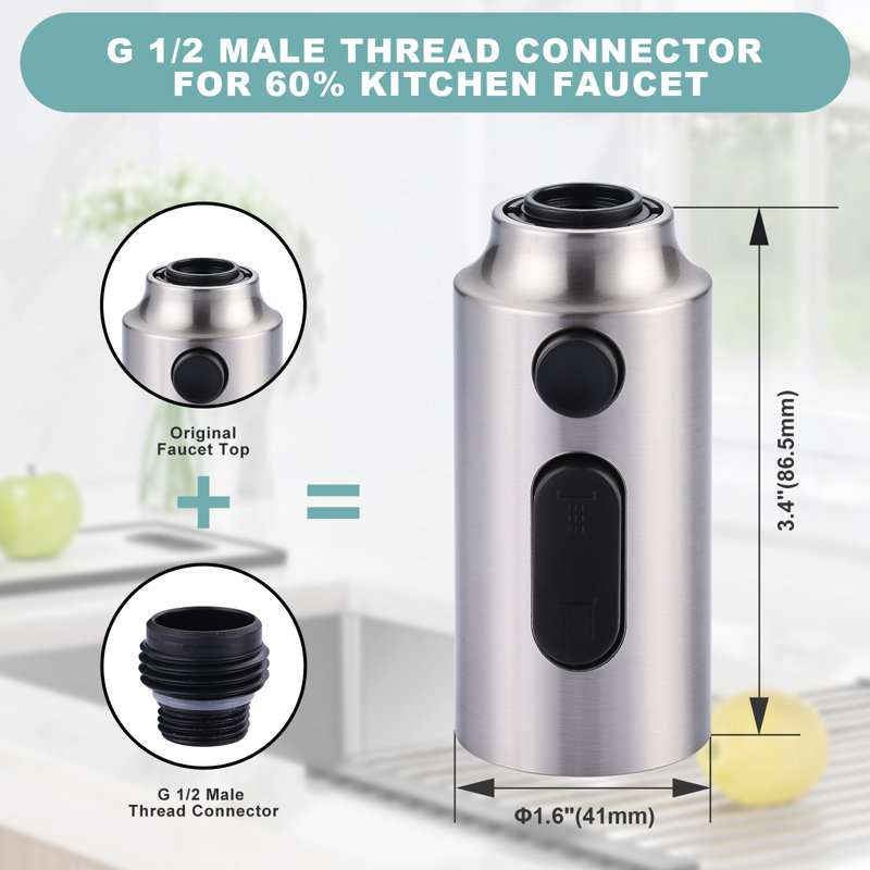 Robinet de cuisine rétractable 3 fonctions avec douchette de rechange et 9 adaptateurs, Brushed Nickel