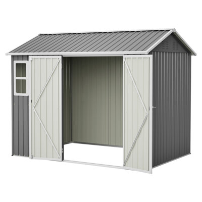 8'X6' Large Steel Storage Shed With Window, Lockable Doors & Sloped Roof, Heavy Duty Outdoor Tool Shed For Garden, Patio, Backyard, Lawn