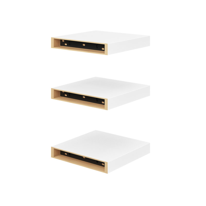 Ensemble de 3 tablettes murales flottantes minimalistes modernes pour présentation et rangement décoratifs, blanc, Blanc