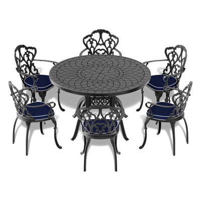 Table de salle à manger à cadre noir en aluminium coulé, 46,41 pouces, avec sculpture élaborée - usure, protection, mobilier de patio, texture, ergonomie, corrosion, table de jardin