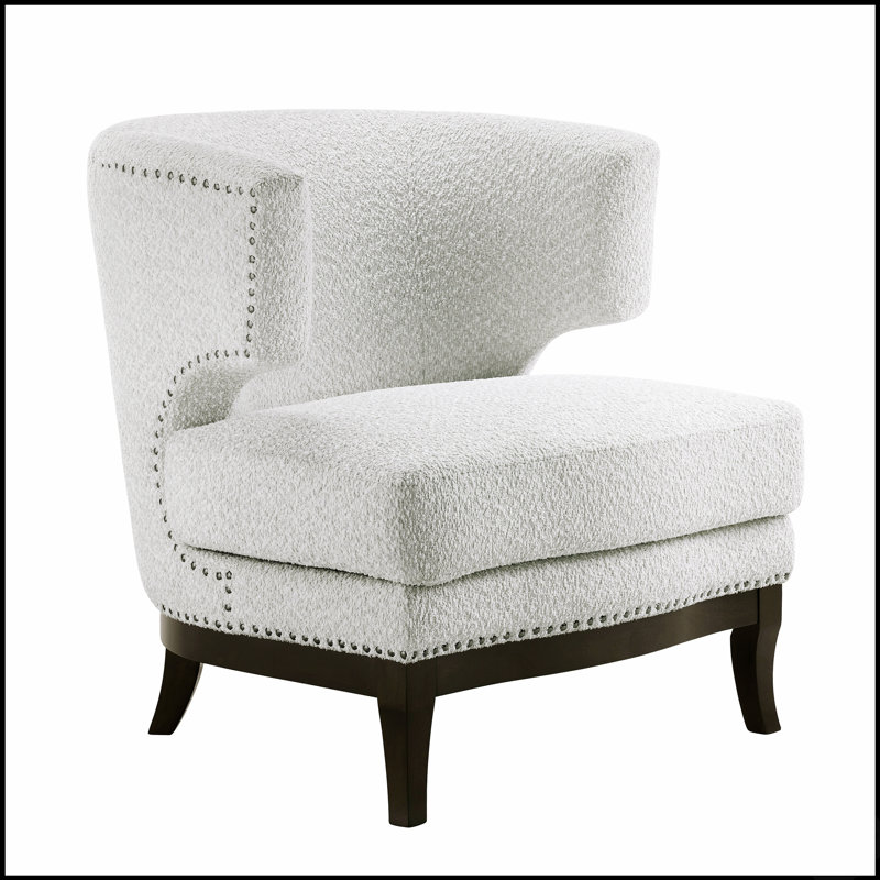 Fauteuil d'appoint contemporain rembourré de tissu bouclé avec garniture cloutée, design élégant à dossier demi-tonneau pour intérieurs modernes