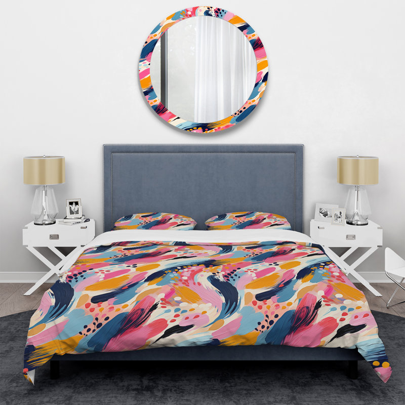 Rayures roses et bleues abstraites - Ensemble de housse de couette abstraite - Microfibre de polyester