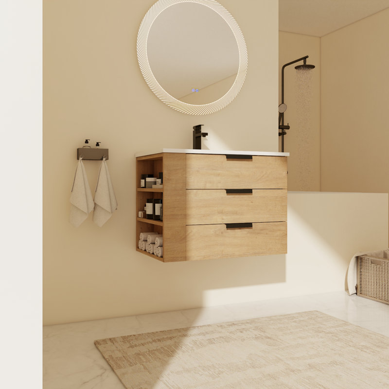 Ensemble de meuble-lavabo mural simple 30,03 po avec plateau en résine Jyoti
