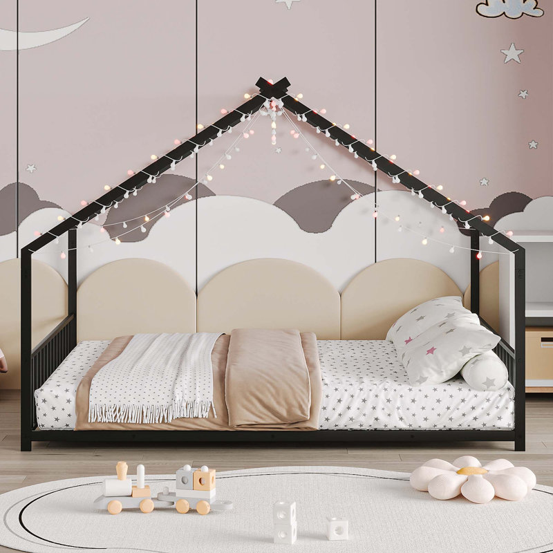 Cadre de lit pour enfant avec bandes lumineuses à DEL, Noir, Double