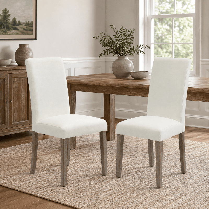 Lot de 2 chaises de salle à manger rembourrées, style chaises d'appoint, pour cuisine ou salon, avec pieds en bois massif et revêtement en tissu mélangé en lin.