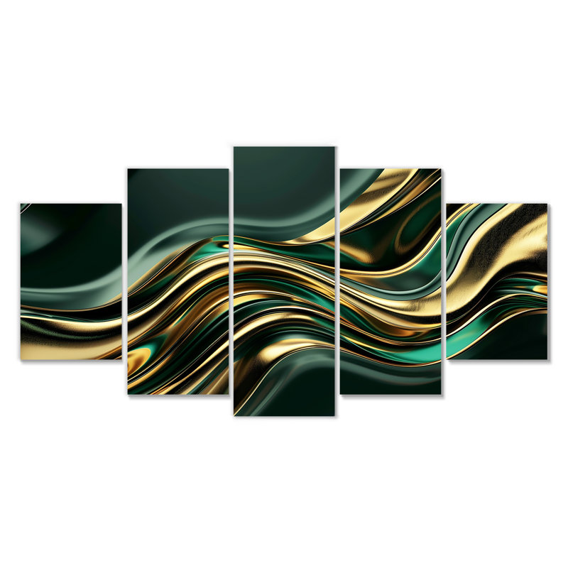 Cayson - Ensemble de décorations murales vagues 5 pièces, H 32 po x l 60 po