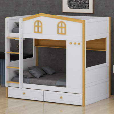 Lit superposé Playhouse avec tablettes et tiroirs de rangement intégrés