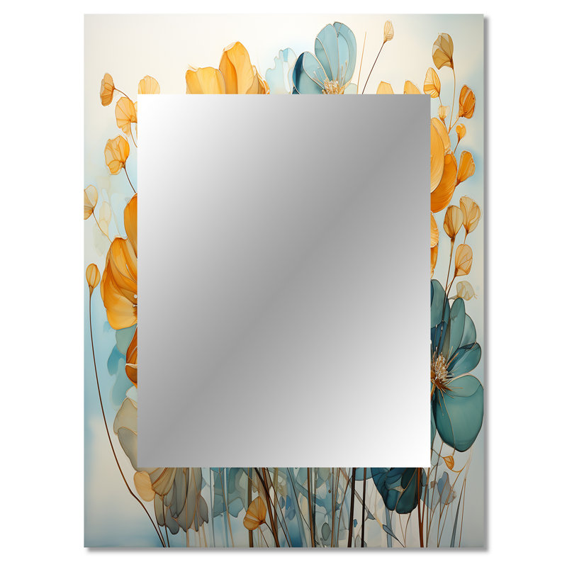Teal Orange Botanical Fragments I - Botanicals Unique Wall Mirror, Teal Mirror, Printed Metal Art, 40" x 30"