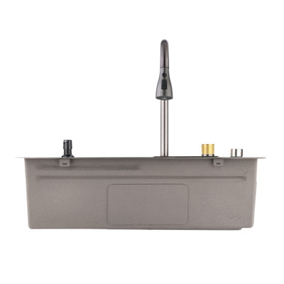 Waterfall Kitchen Sink, Stainless Steel Single Bowl In Black, Multifunctional Workstation With Flying-Rain Faucet And Cutting Board, 30×18″ Stainless Steel Single Bowl Sink