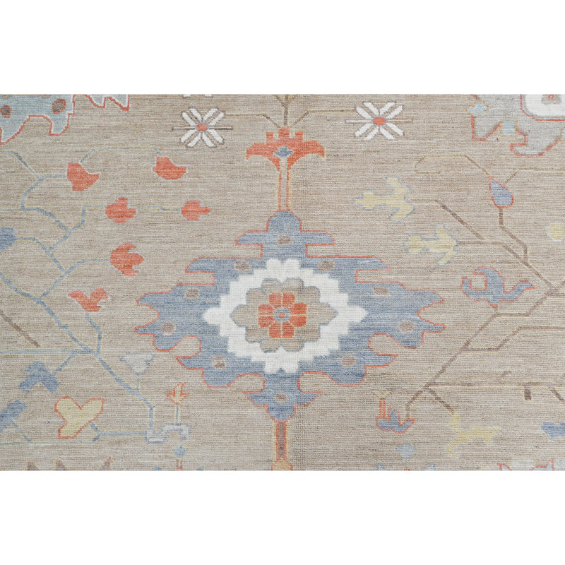 Hand Knotted Wool Oriental Area Rug in Sand/Beige/Blue/Orange
