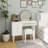 39" Retro Bohemian Style Wooden Makeup Vanity Set With Charging Plug&USB Port And Stool, Dressing Table With 3 Storage Drawers And 1 Rectangular Rattan Drawer-261184050