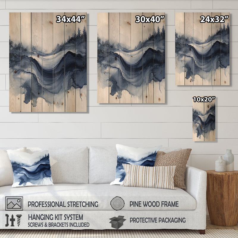 «Forest Winter River Silence Reflection», art mural bois sur bois de pin naturel, H 44 po x l 34 po x P 0,78 po