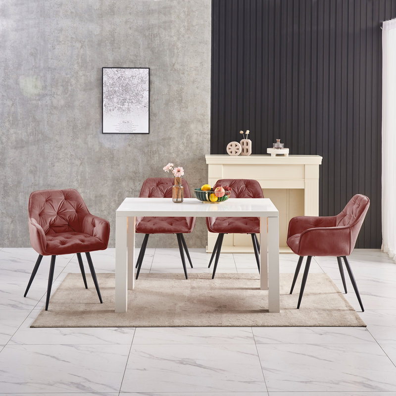 Modern Velvet/Linen Upholstered Dining Chair With Arm, Rose Velvet