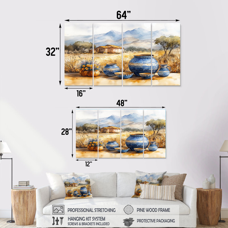 Art mural brun sur toile, art africain du désert III - Boho Pottery, 28" H x 48" W