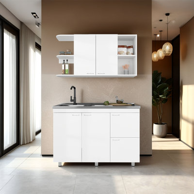 Desert Hills Multifunctional Kitchen Cabinet Set with Ample Storage, White, Perfect for Modern and Elegant Kitchens