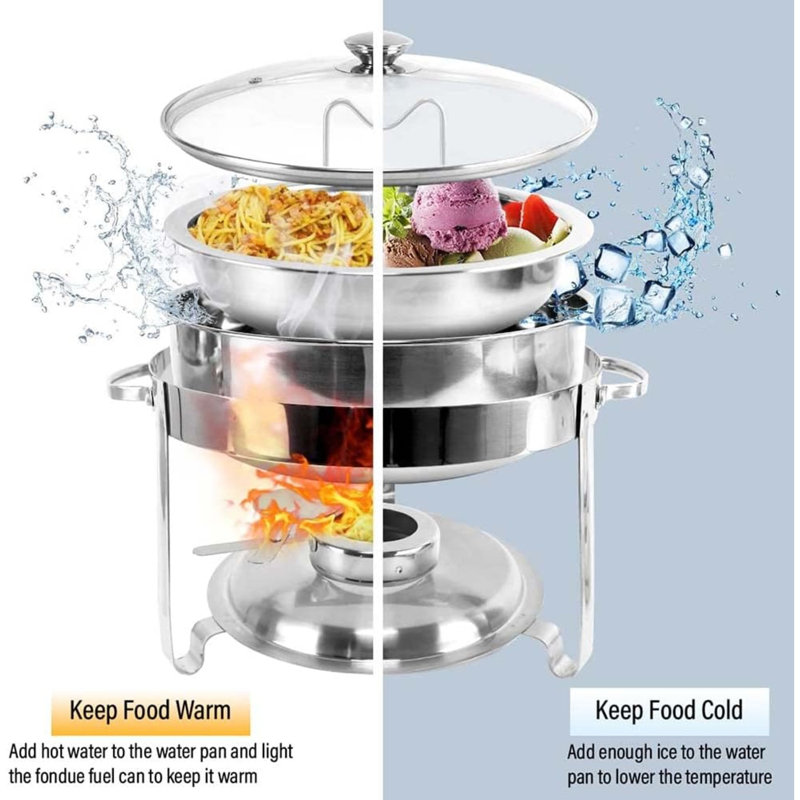 Mantraraj Stainless Steel Chafing Dish With Tempered Glass Lid 4.5l Round Food Warmer Buffet Server Serving Dishes
