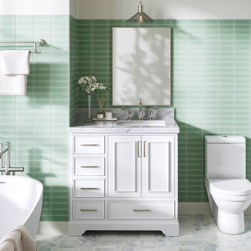 37'' Single Bathroom Vanity with Carrara Marble Top, White