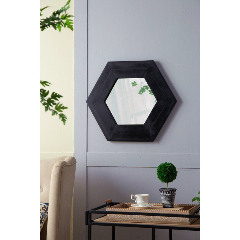 Miroir hexagonal 18,5 "x 18,5" avec cadre en bois, décoration murale pour le couloir de la salle de bain, Noir