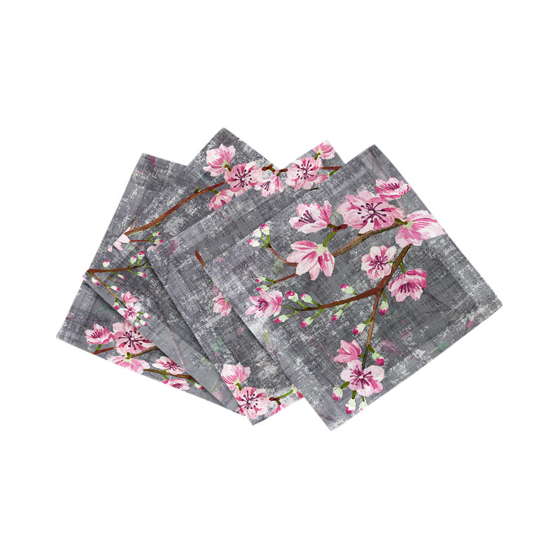 Blossom Fantasia Cotton Sateen Cocktail Napkins, Charcoal