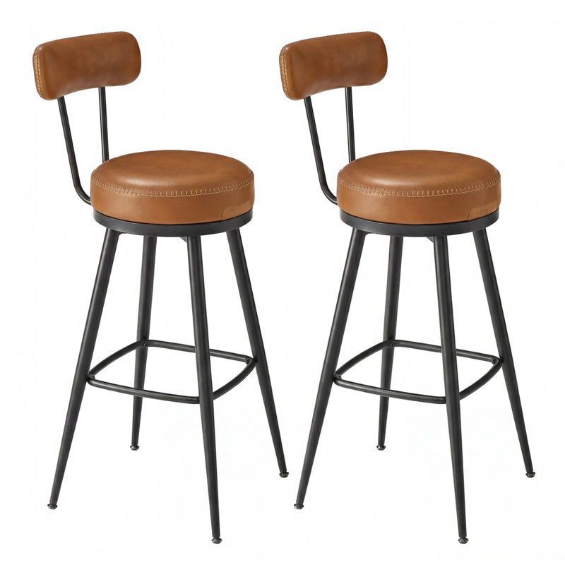 Tabourets Angelleah avec dossier, cuir synthétique, Brun, Tabouret de bar (siège d'une hauteur de 30 po) 