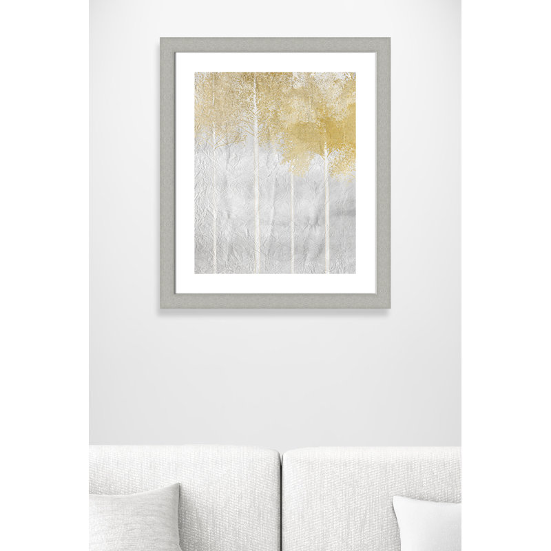 Golden Trees II », reproduction encadrée en gris / brun, H 27 po x l 23 po x P 1,25 po, Argent brossé