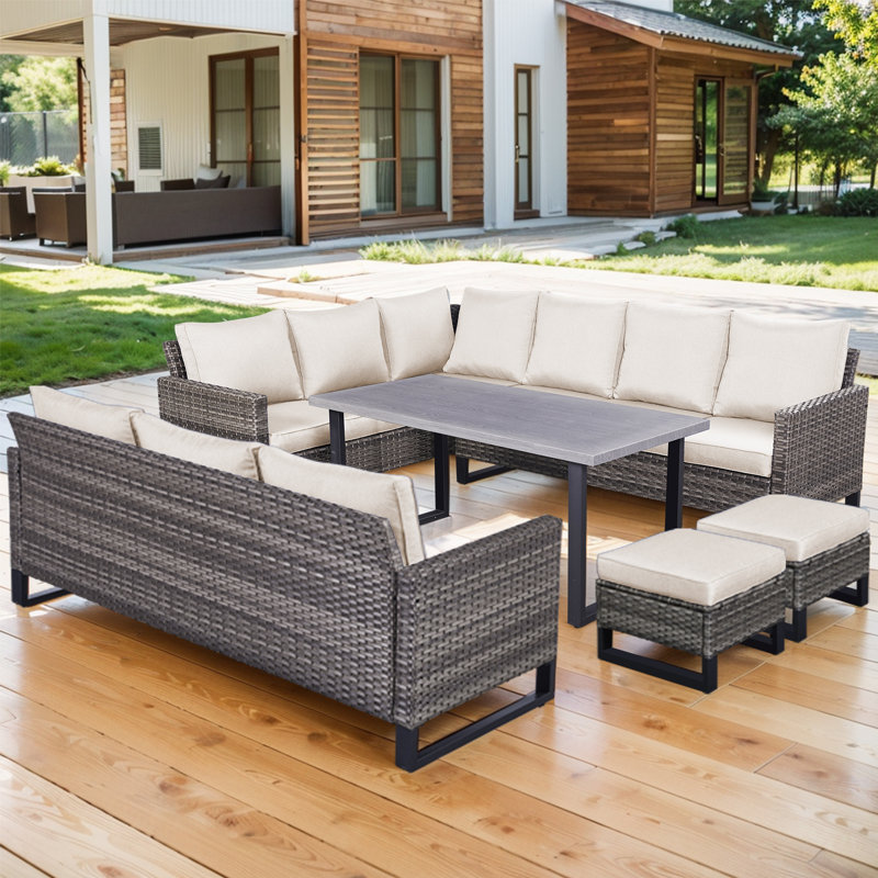 Nazime Wicker 9 - Person Patio Conversation Set with Cushions, Beige