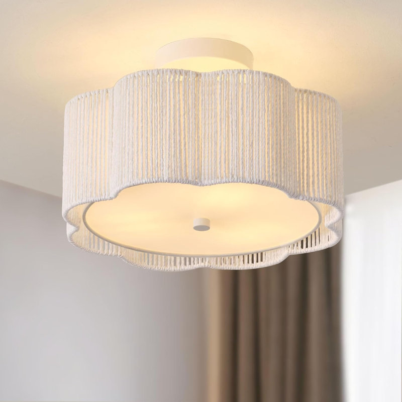 Rattan Ceiling Light Fixtures Flush Mount 3-Light Boho Light Fixtures Ceiling Mount For Bedroom Close To Ceiling Light Modern Rattan Chandelier Lighting(White)