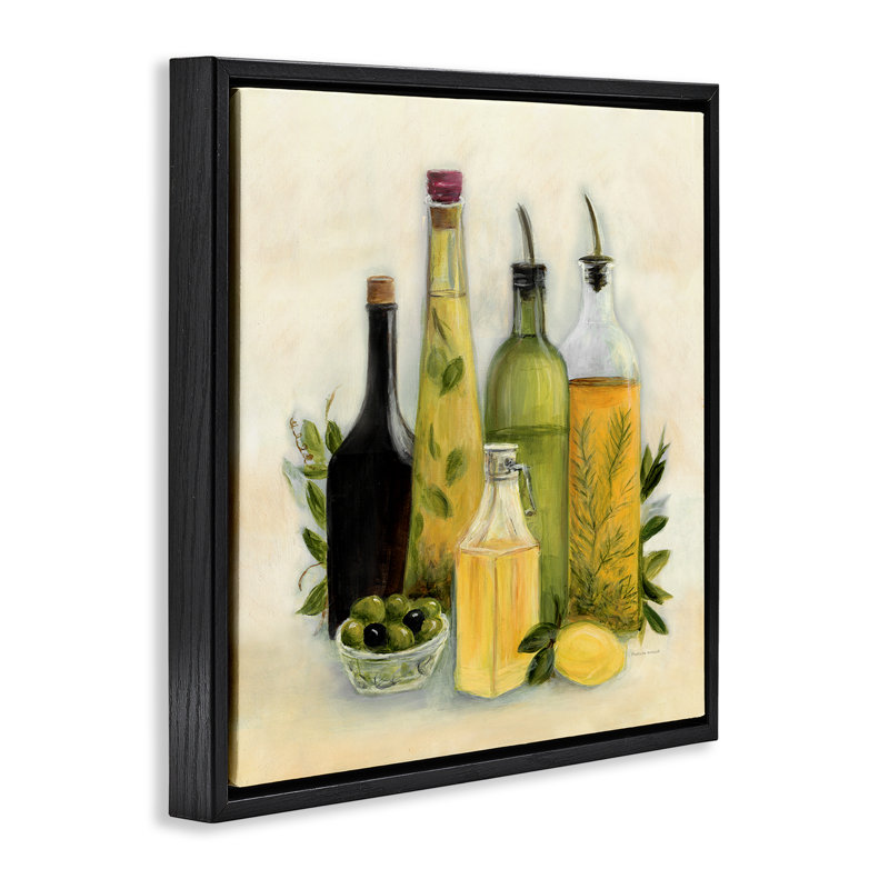 Art mural sur toile flottante, "Huiles et épices", design par Marilyn Dunlap, Cadre flottant noir de jais, H 18 po x l 18 po
