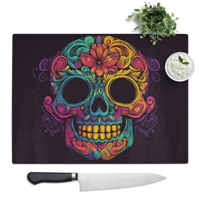 Sugar Skull Illustrated  Glass Chopping Board