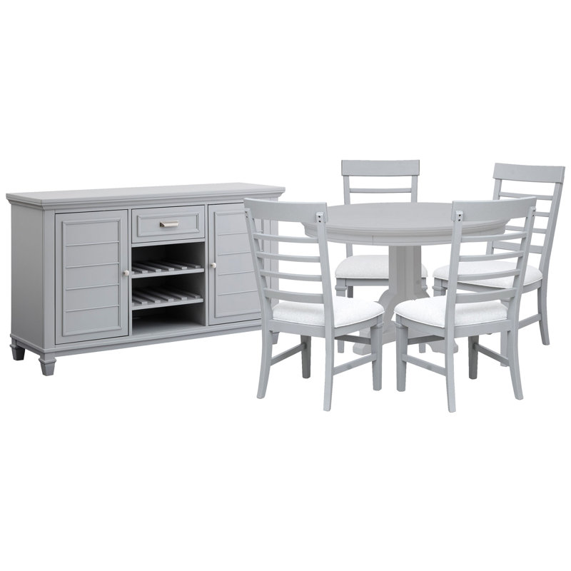 Table de salle à manger extensible 48 po Grey, Gris, 6 pièces: table, 4 chaises, desserte