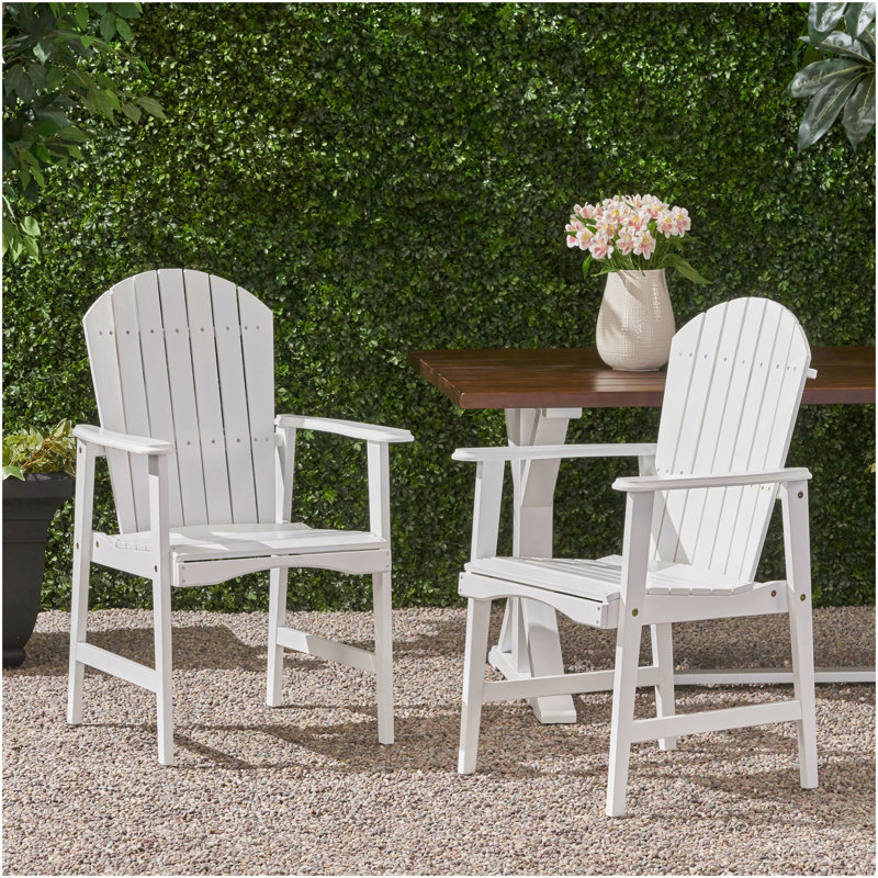 Outdoor Weather Resistant Acacia Wood Adirondack Dining Chairs (Set Of 2), White Finish, White