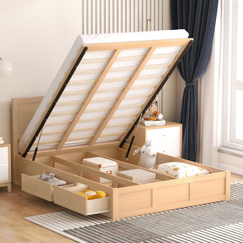 Lit plateforme en bois avec rangement inférieur et 2 tiroirs, Complète