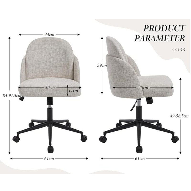 Wahson Office Chair in Linen Fabric Modern Swivel Desk Charir Height Adjustable for Bedroom Office Workplace, Khaki, Grey