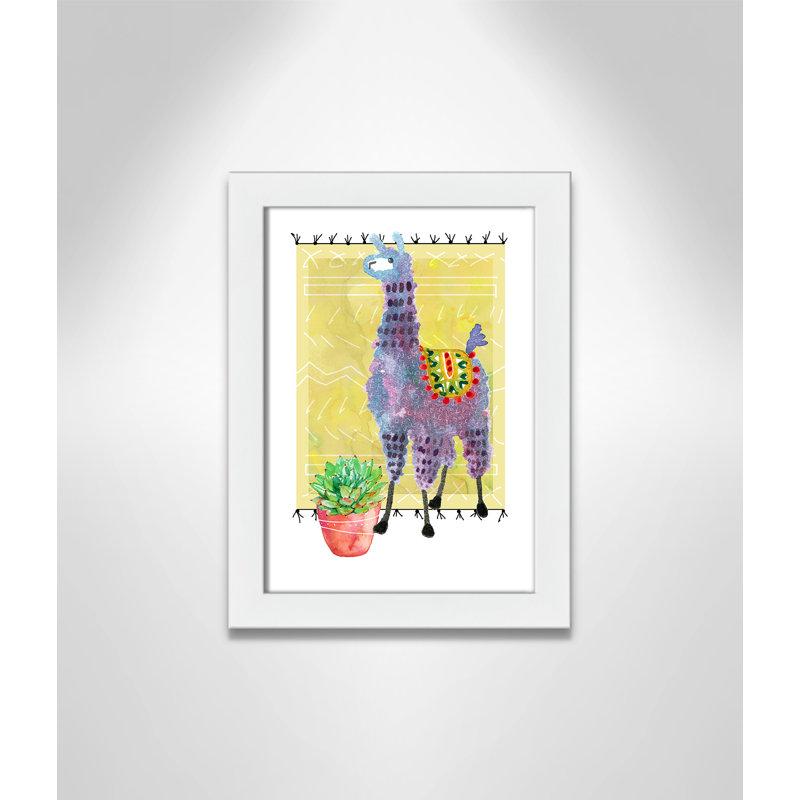 « jolie llama ii », art sur toile, H 16 po x l 12 po x P 0,625 po, Cadre blanc