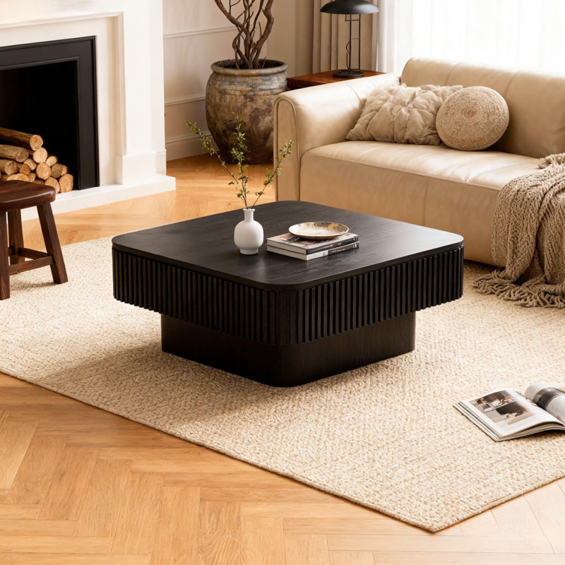 Table basse carrée avec rangement, Noir
