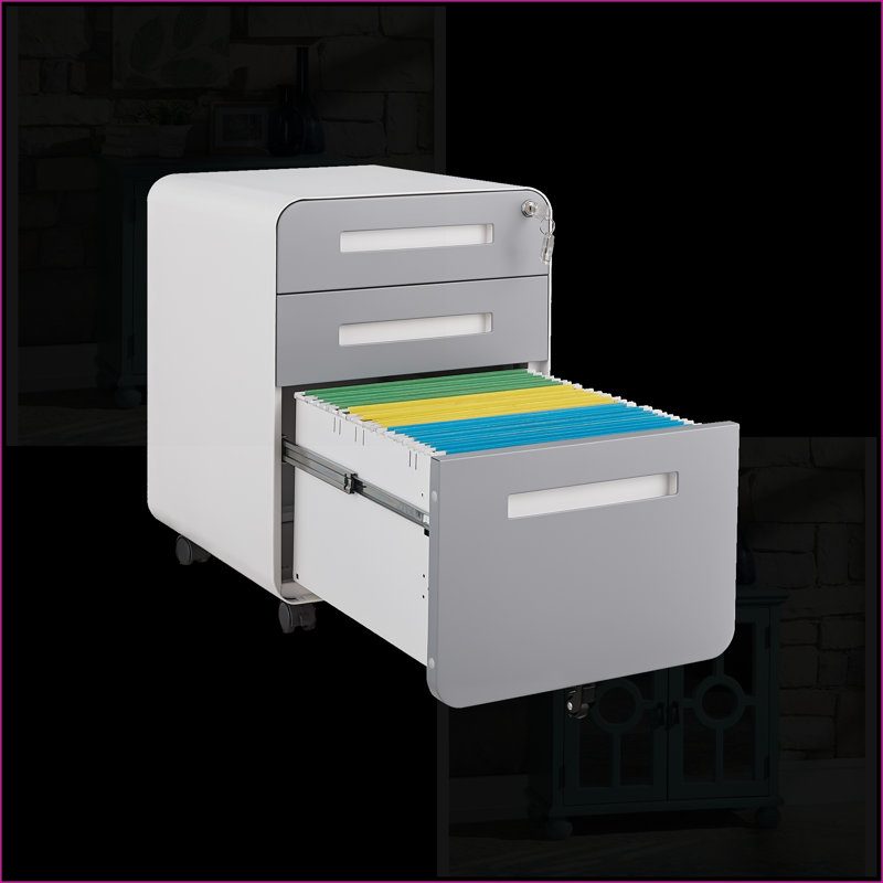 File Cabinet, 3-Drawer Mobile Under Desk with Lock, for Legal/Letter/A4 Files | Metal | Modern, Gray