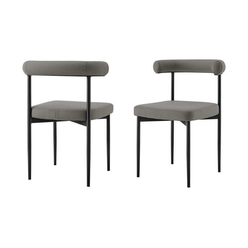 Ensemble de deux chaises d'appoint à dossier ouvert en similicuir gris et noir