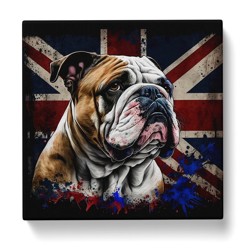 British Bulldog Graffiti - Wrapped Canvas - Framed Print, 50cm H x 50cm W x 3cm D